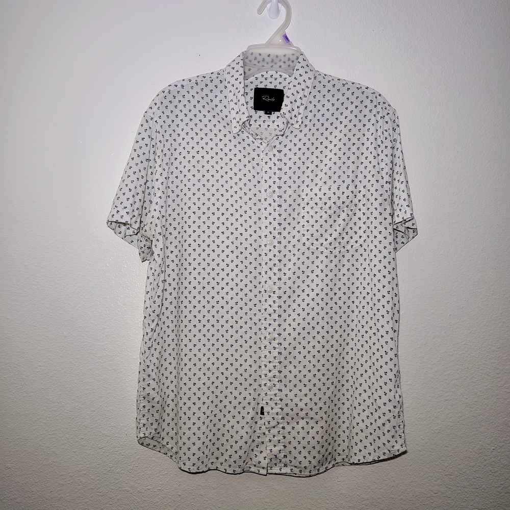 Rails Button Front Shirt White Blue Floral Short Sleeve Linen Blend Sz M